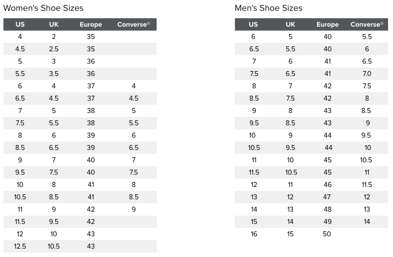 Shoe Size Chart | Baudspace Warehouse